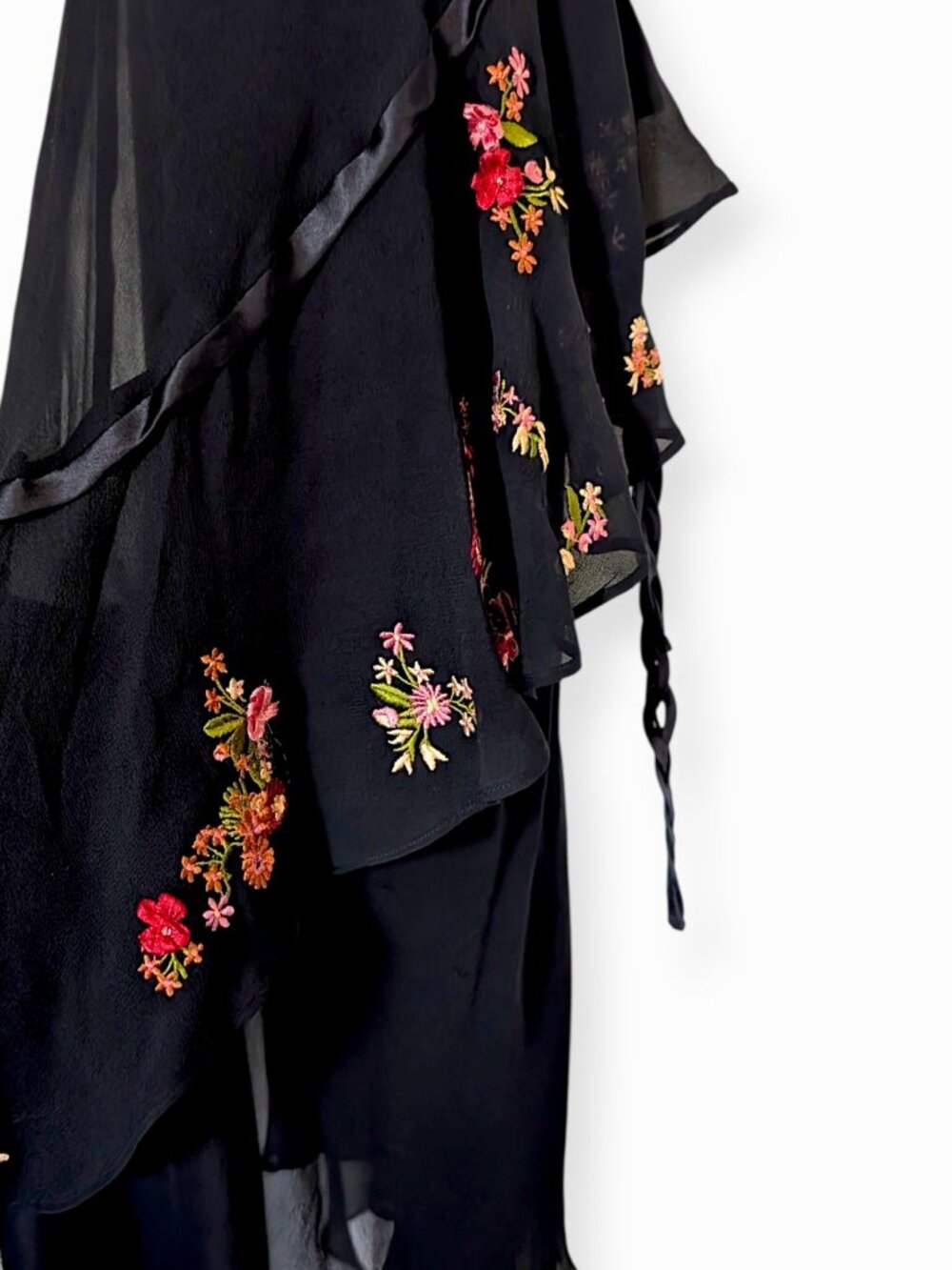 Betsey Johnson VTG 90s mesh overlay floral embroidery fairy goth mermaid dress 2 - Picture 9 of 13
